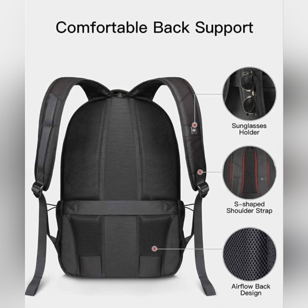 NWOT | Inateck | Laptop Bag Backpack | USB Port | 15.6 inch | Black | - Picture 2 of 10